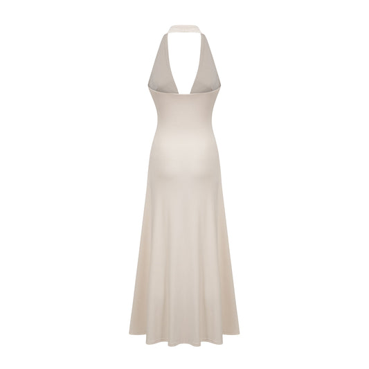 Géraldine white deep V-neck draped maxi dress