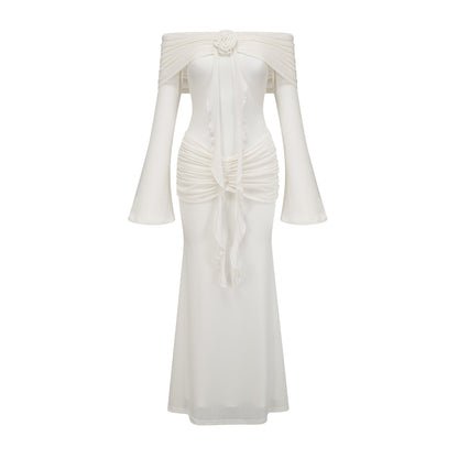 Wanda white glittered floral-appliqué knit maxi dress