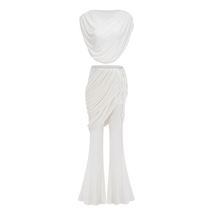 Dulcie White Asymmetrical Ruched Matching Set