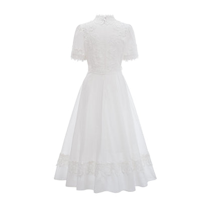 Patricia white floral-lace midi dress