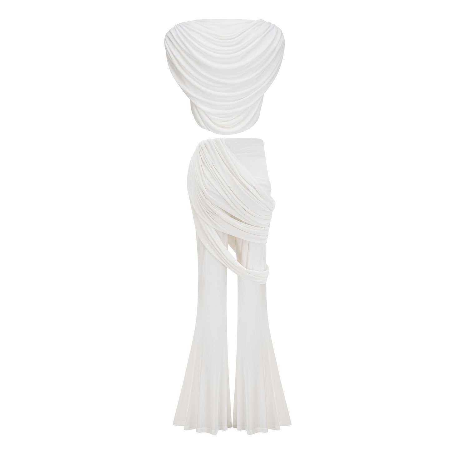 Dulcie White Asymmetrical Ruched Matching Set
