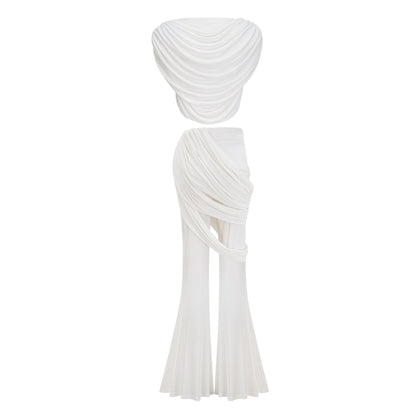 Dulcie White Asymmetrical Ruched Matching Set