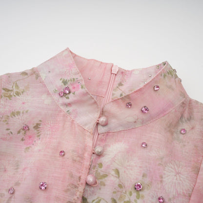 Narcisse pink embellished floral-print mini dress