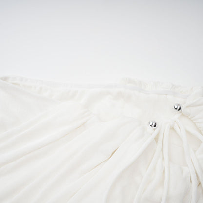Dulcie White Asymmetrical Ruched Matching Set