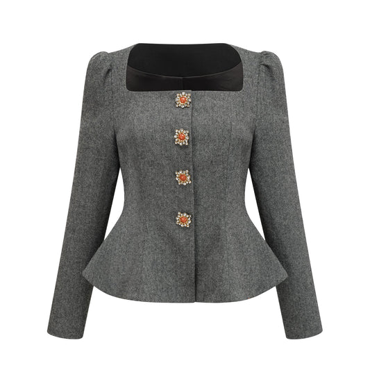 Agathe grey herringbone top & shorts matching set