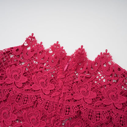 Chantal red scallop-pattern lace-panel maxi dress