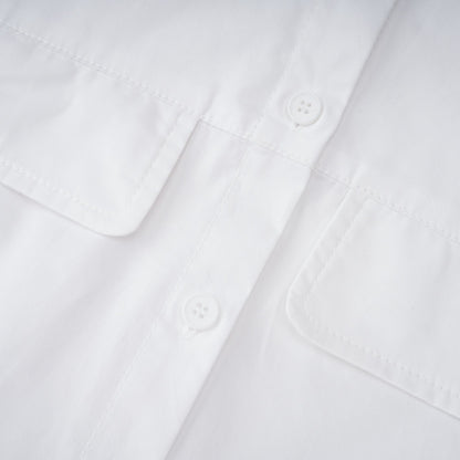 Dulcie white front-slit shirred shirt dress