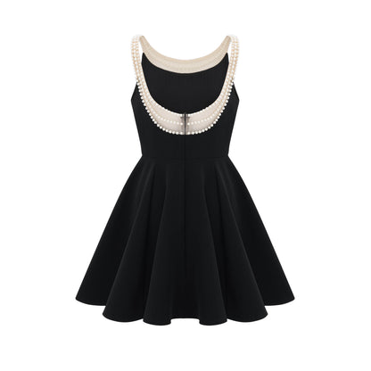 Danaé black faux-pearl-embellished mini dress