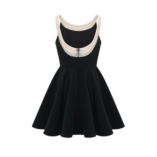 Danaé black faux-pearl-embellished mini dress