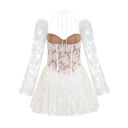 Vivienne white floral-lace corset mini dress