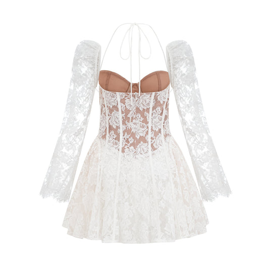 Vivienne white floral-lace corset mini dress