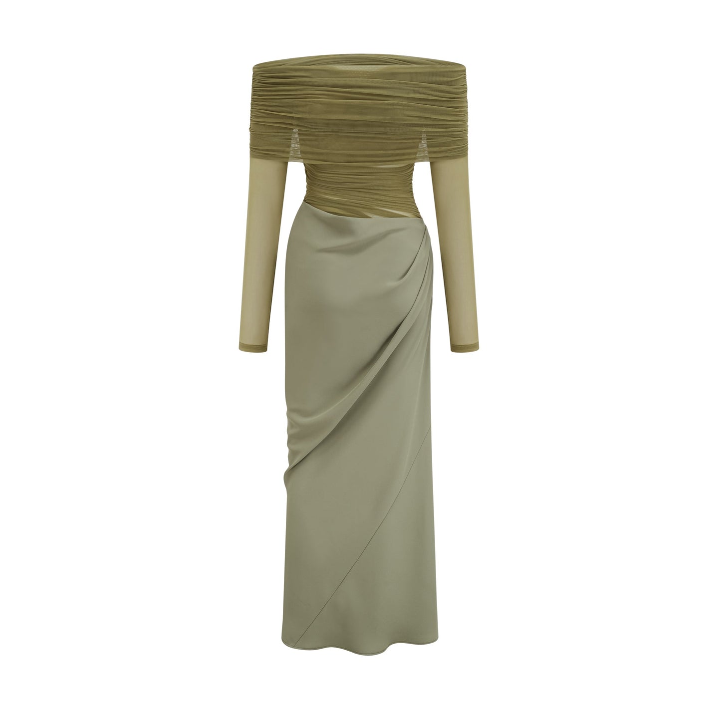 Estelle off-shoulder semi-sheer midi dress in Green