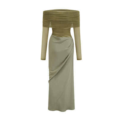 Estelle off-shoulder semi-sheer midi dress in Green