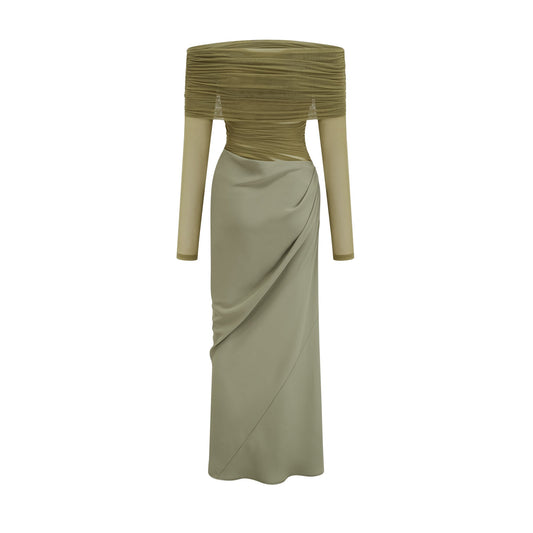 Estelle off-shoulder semi-sheer midi dress in Green