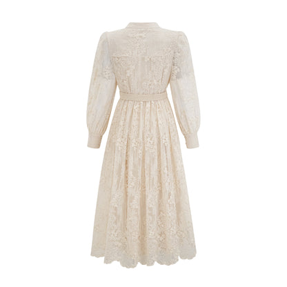 Roxane neutrals lace-embroidered midi dress