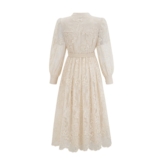 Roxane neutrals lace-embroidered midi dress