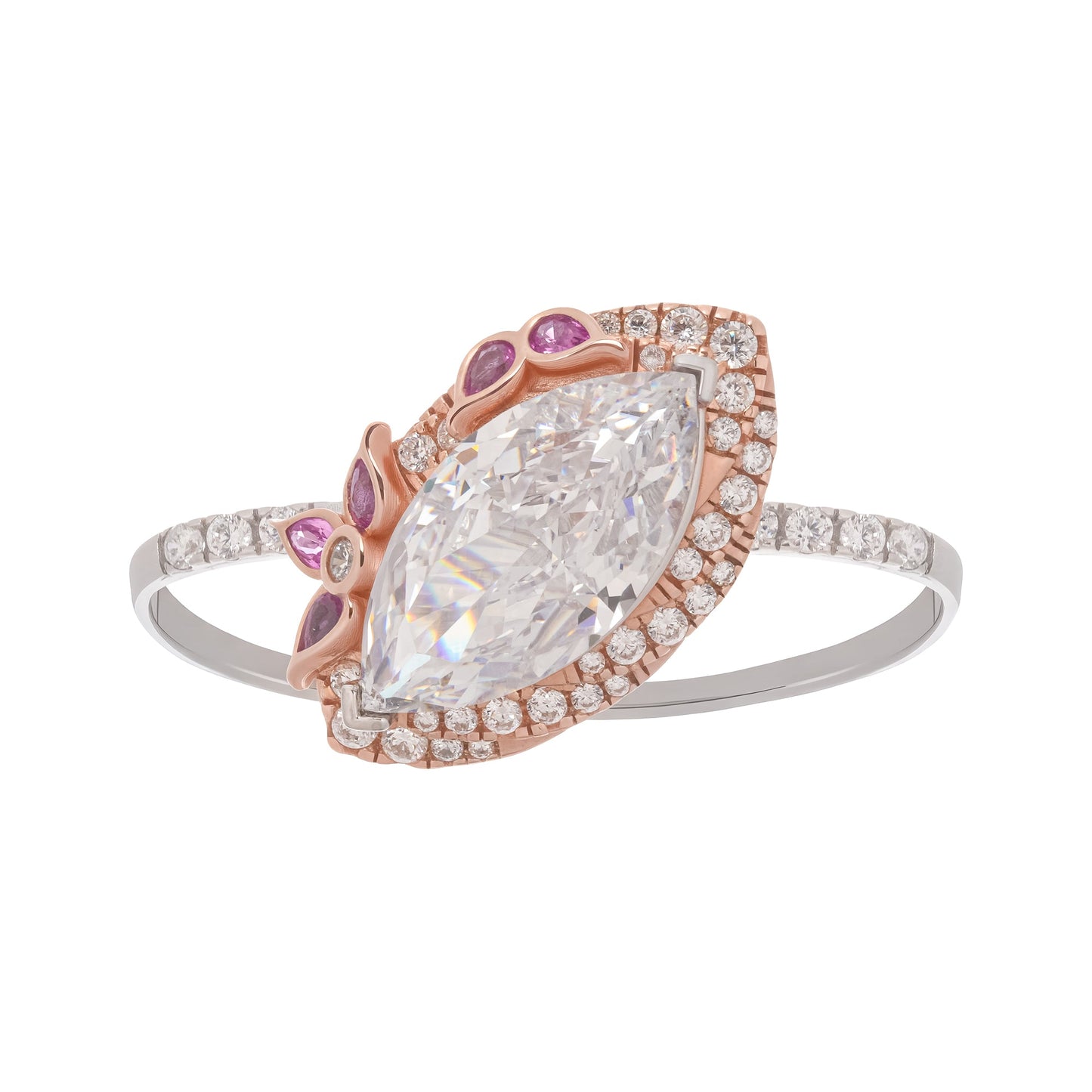 Scintillement Pink Crystal Embellished Sterling Silver Ring Set (3 Pieces)