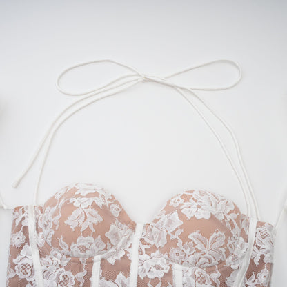 Vivienne white floral-lace corset mini dress