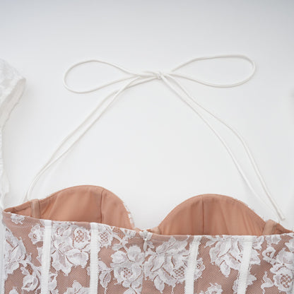 Vivienne white floral-lace corset mini dress