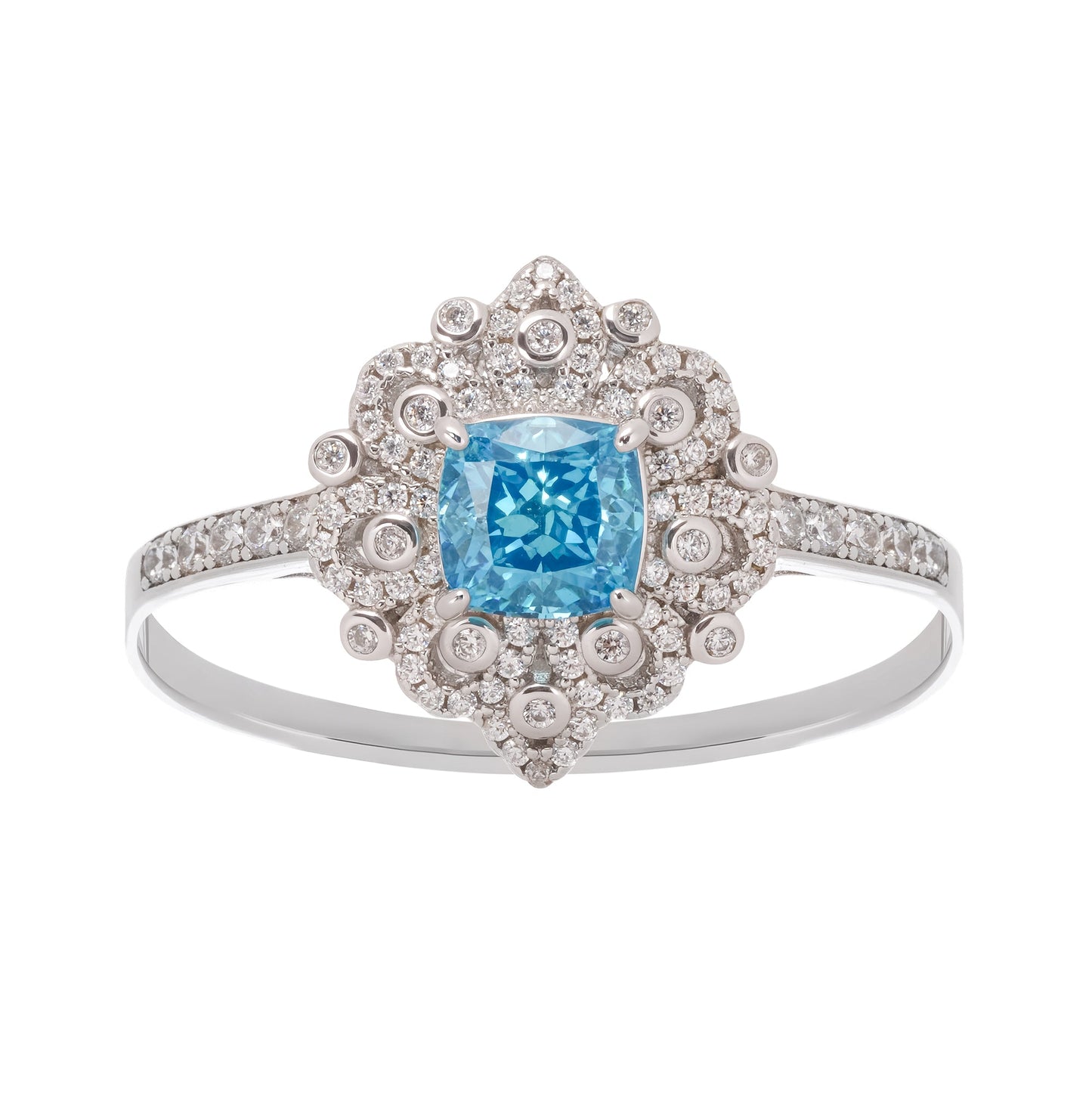 Énigme Blue Cushion Cut Gemstone Sterling Silver Ring