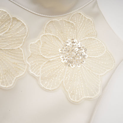 Émilie sleeveless floral-applique midi dress in White