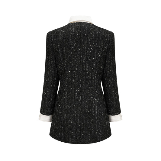 Audrey black sequin panelled tweed mini dress