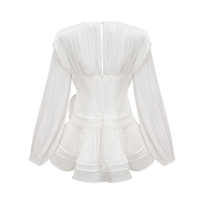 Rosier fully-pleated cinched mini dress in White