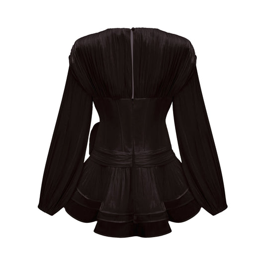 Rosier Black Fully Pleated Cinched Mini Dress