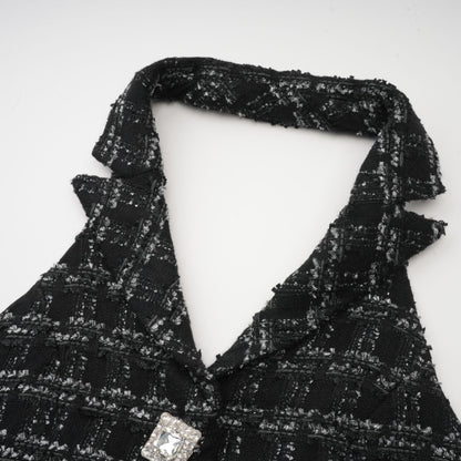 Axelle black checked tweed vest top & skirt matching set