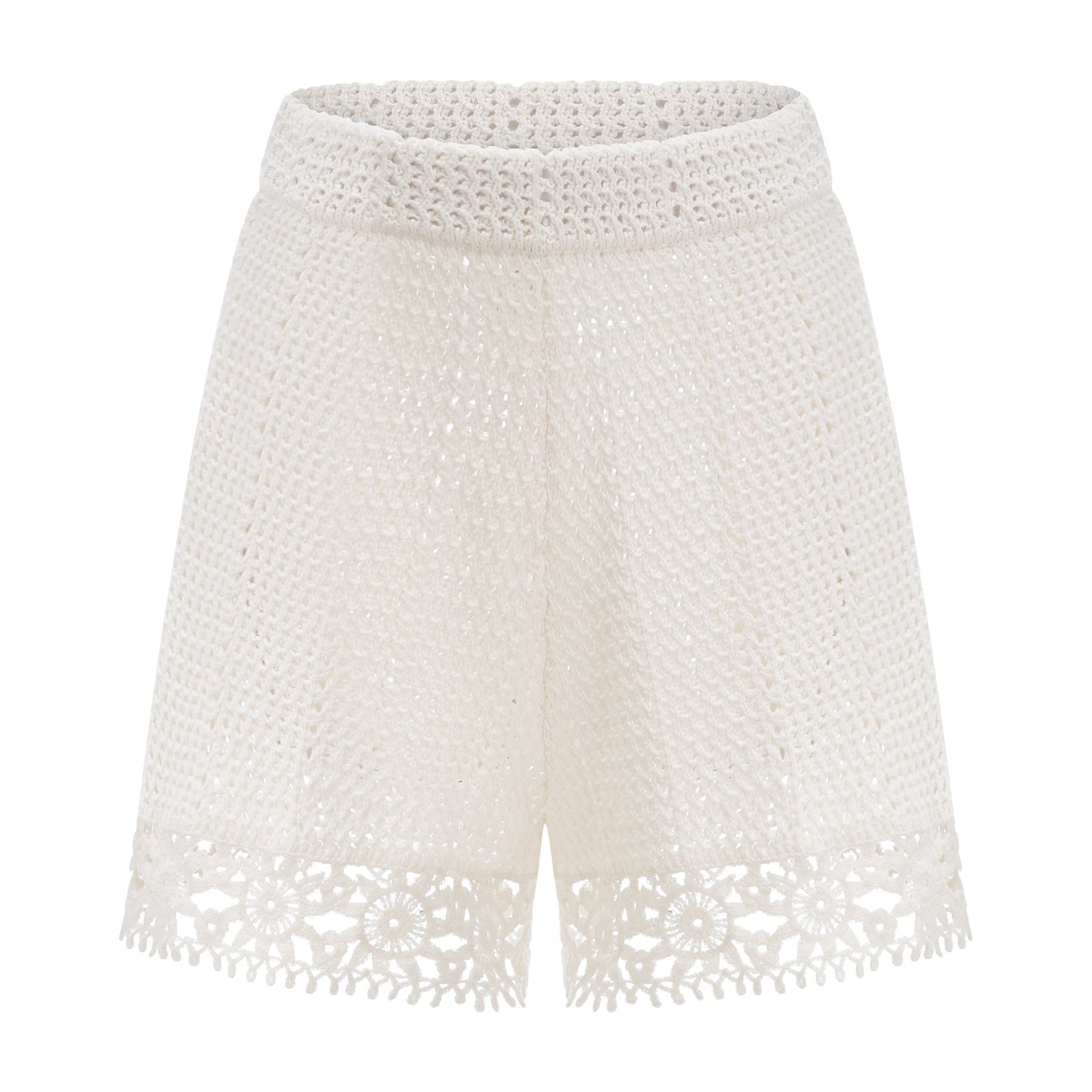 Gisèle White Floral Appliqué Crochet Knit Two-Piece Top and Shorts Set