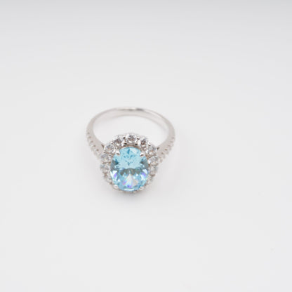 Angle Blue Oval Gemstone Sterling Silver Ring