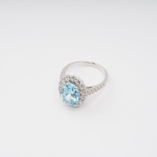 Angle Blue Oval Gemstone Sterling Silver Ring