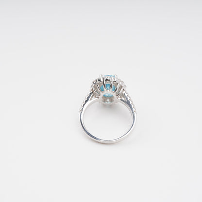 Angle Blue Oval Gemstone Sterling Silver Ring