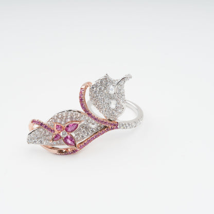 Scintillement Pink Crystal Embellished Sterling Silver Ring Set (3 Pieces)