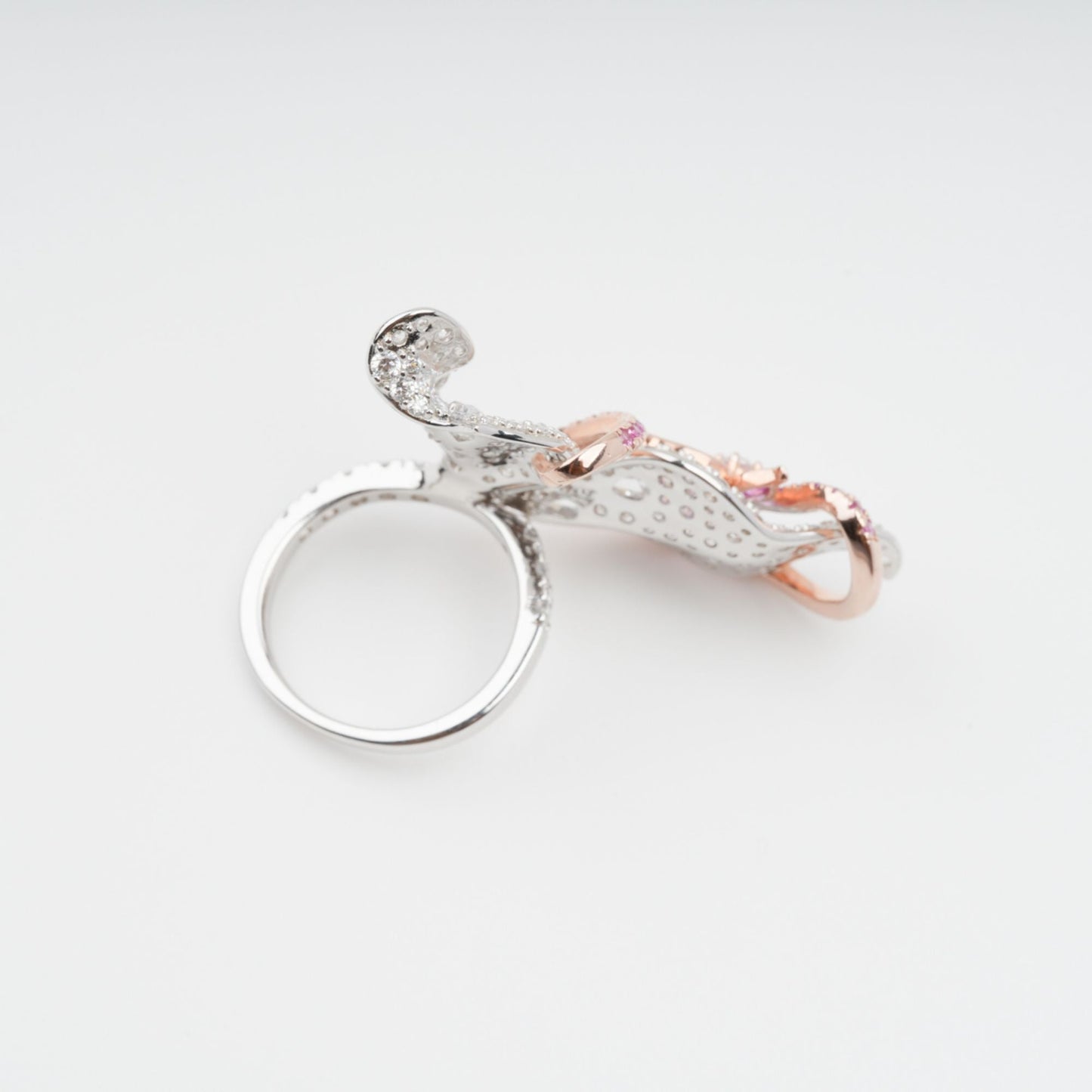 Scintillement Pink Crystal Embellished Sterling Silver Ring Set (3 Pieces)