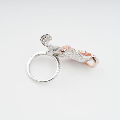 Scintillement Pink Crystal Embellished Sterling Silver Ring Set (3 Pieces)