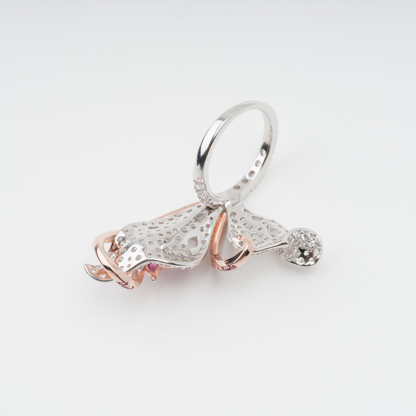 Scintillement Pink Crystal Embellished Sterling Silver Ring Set (3 Pieces)
