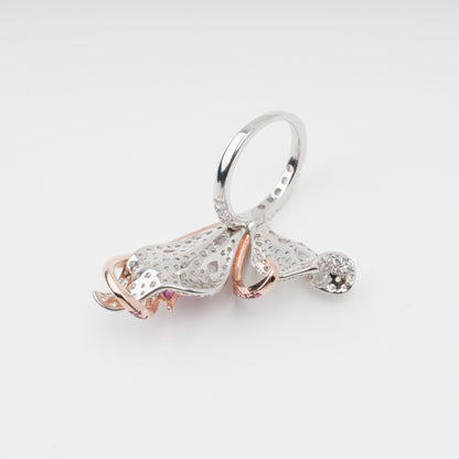 Scintillement Pink Crystal Embellished Sterling Silver Ring Set (3 Pieces)