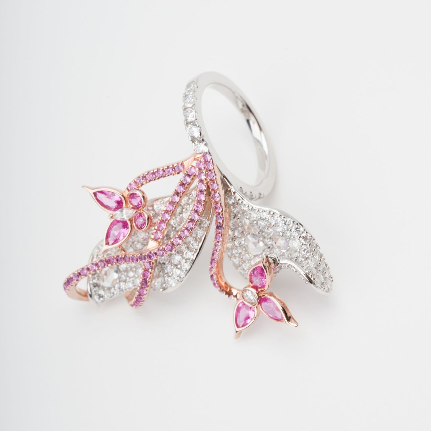 Scintillement Pink Crystal Embellished Sterling Silver Ring Set (3 Pieces)