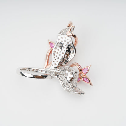 Scintillement Pink Crystal Embellished Sterling Silver Ring Set (3 Pieces)