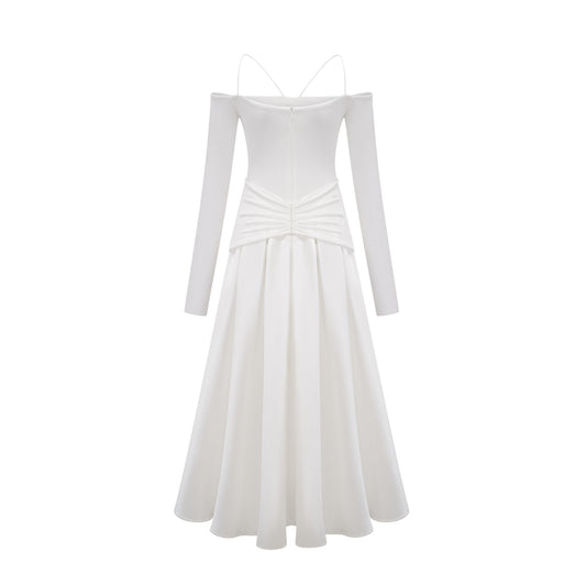 Nadine off-shoulder panelled maxi dress in White