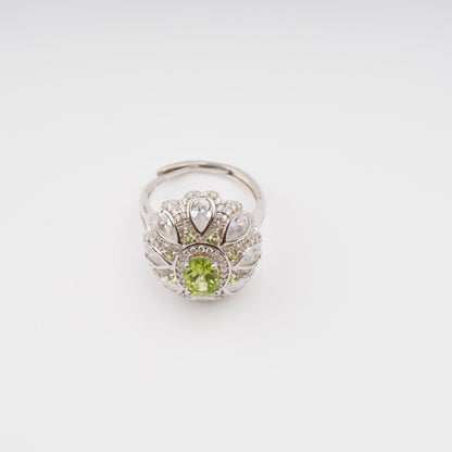 Joyau Olive Green Oval Gemstone Sterling Silver Ring