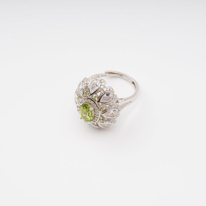 Joyau Olive Green Oval Gemstone Sterling Silver Ring
