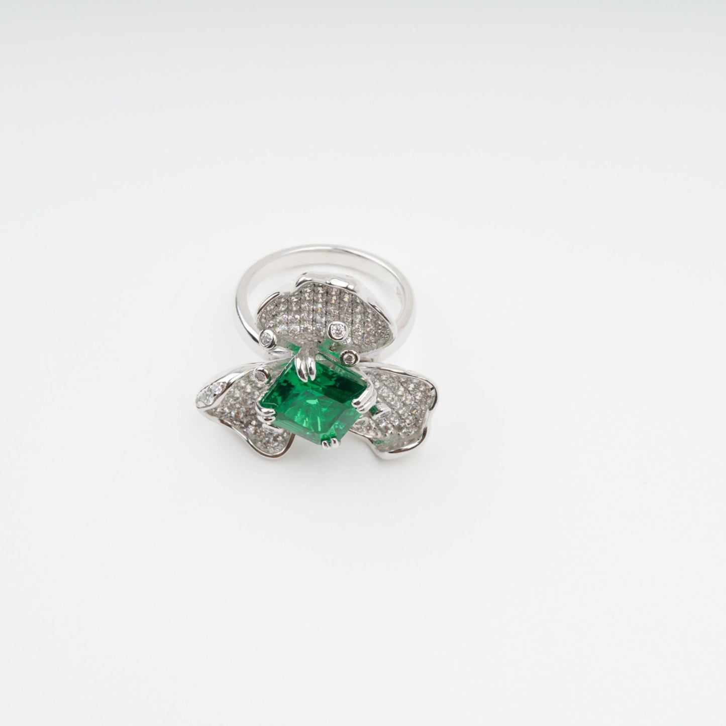 Carine Green Flower Shaped Zircon Gemstone Sterling Silver Ring