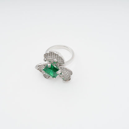 Carine Green Flower Shaped Zircon Gemstone Sterling Silver Ring