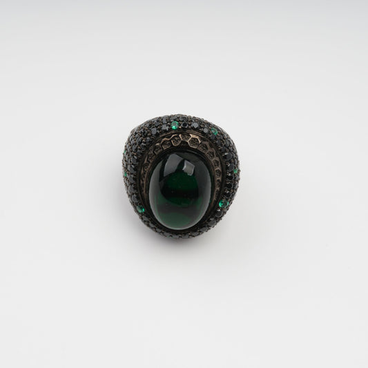 Soupir Black Chunky Oval Band Sterling Silver Ring