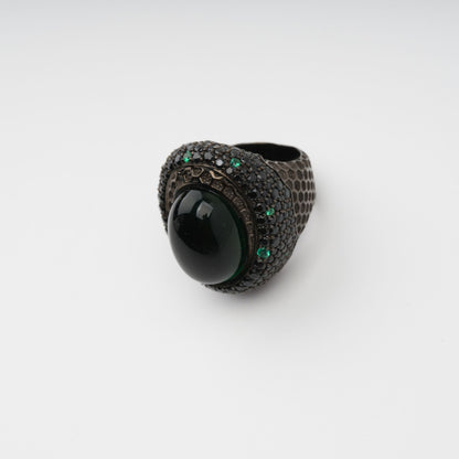 Soupir Black Chunky Oval Band Sterling Silver Ring