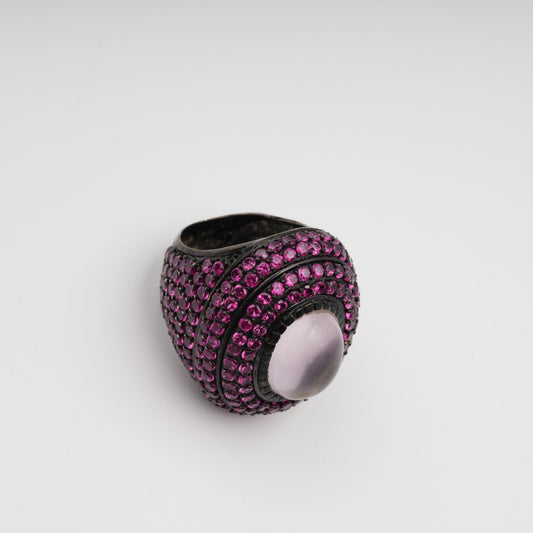Orbite Pink Oval Quartz Gemstone Ring