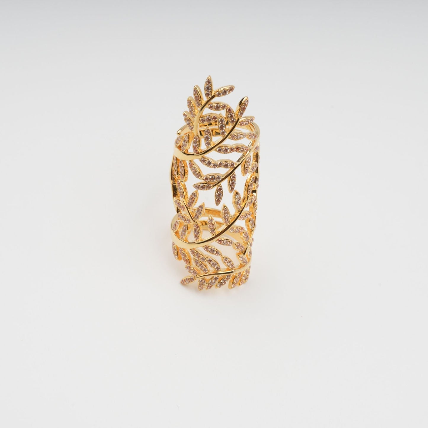 Glyphe Gold Tone Palm Leaf Adjustable Sterling Silver Ring