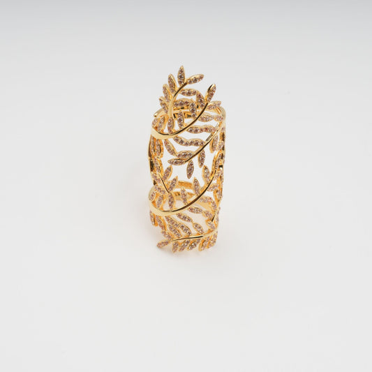 Glyphe Gold Tone Palm Leaf Adjustable Sterling Silver Ring